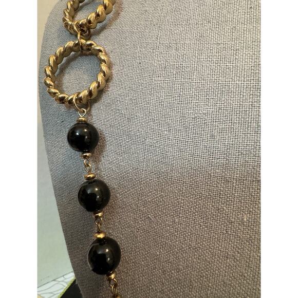 Stylish Necklace with Large Small Black Beads Large Goldtone Chain Links Balls - Picture 5 of 7